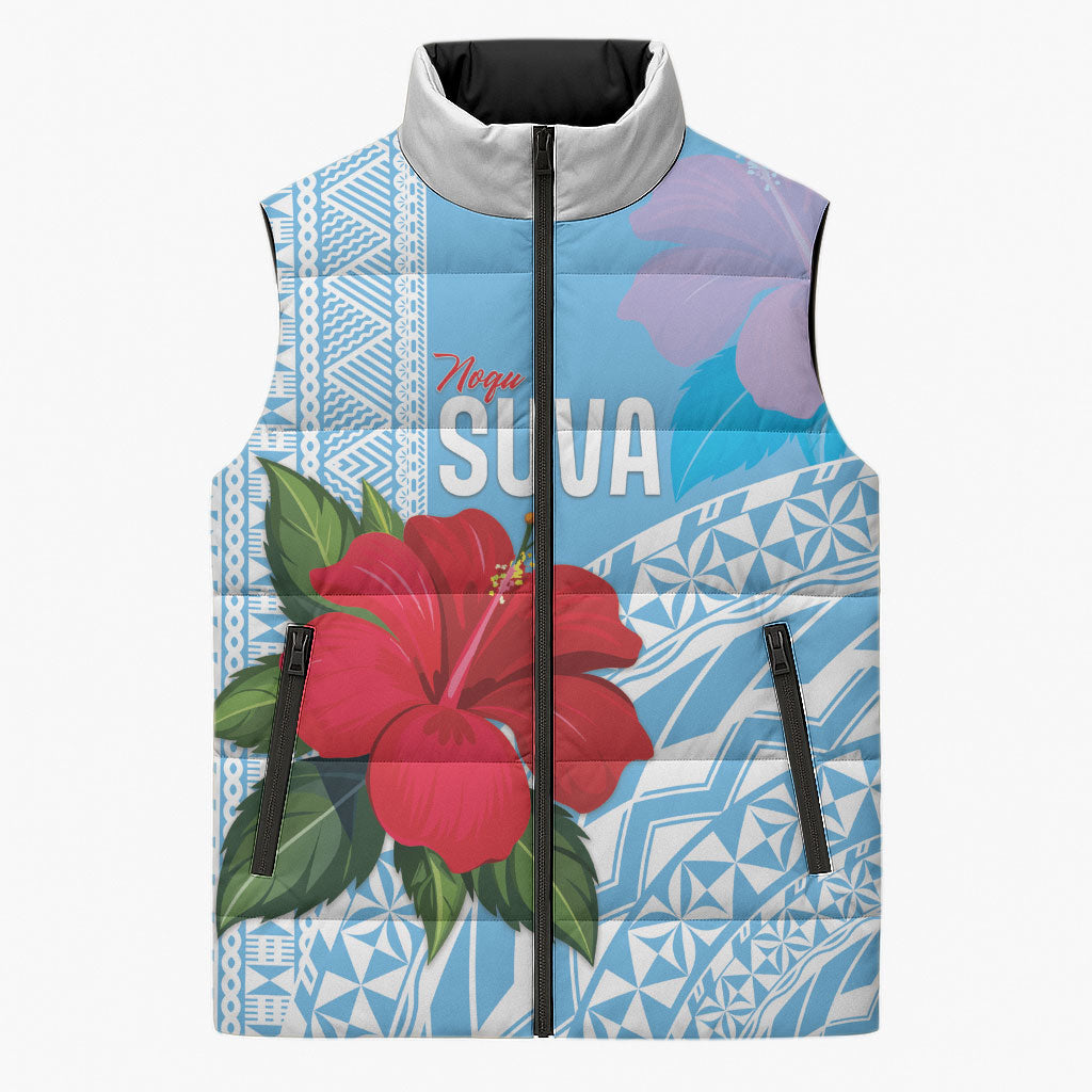 Suva Fiji 2026 Rugby Custom Sleeveless Puffer Jacket Hibiscus Fijian Tapa Pattern