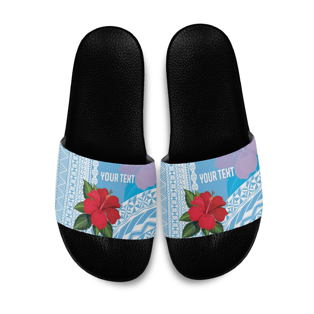 Suva Fiji 2026 Rugby Custom Slide Sandals Hibiscus Fijian Tapa Pattern LT14 Blue - Polynesian Pride