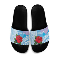 Suva Fiji 2026 Rugby Custom Slide Sandals Hibiscus Fijian Tapa Pattern LT14 Blue - Polynesian Pride