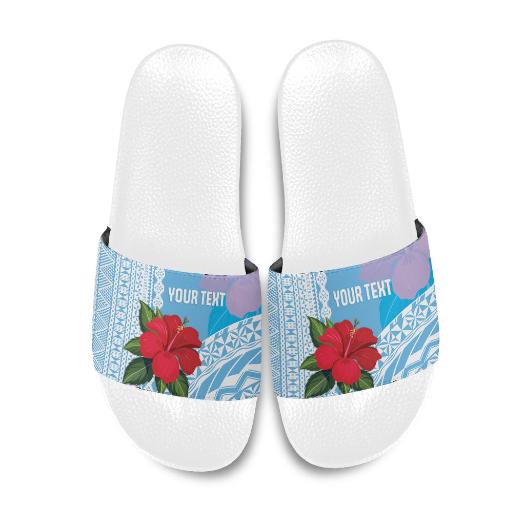 Suva Fiji 2026 Rugby Custom Slide Sandals Hibiscus Fijian Tapa Pattern LT14 Blue - Polynesian Pride