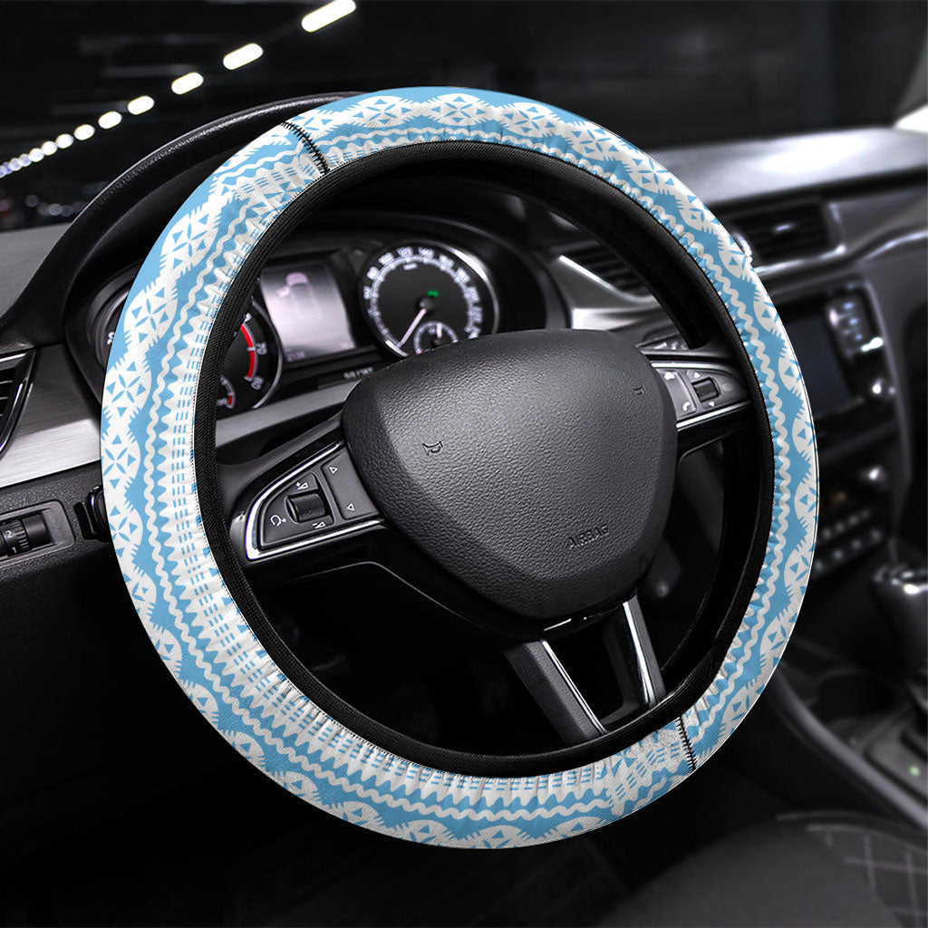Suva Fiji 2026 Rugby Steering Wheel Cover Hibiscus Fijian Tapa Pattern LT14 Universal Fit Blue - Polynesian Pride
