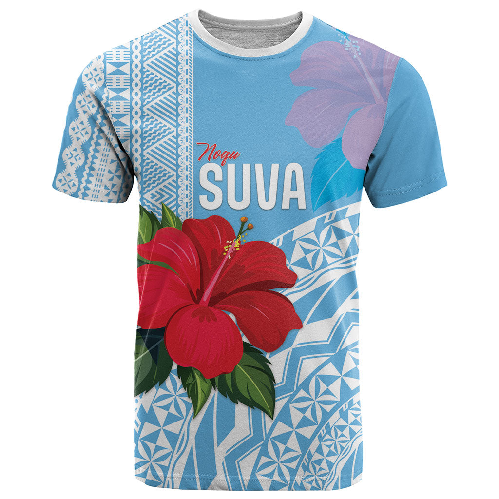Suva Fiji 2026 Rugby Custom T Shirt Hibiscus Fijian Tapa Pattern LT14 Blue - Polynesian Pride