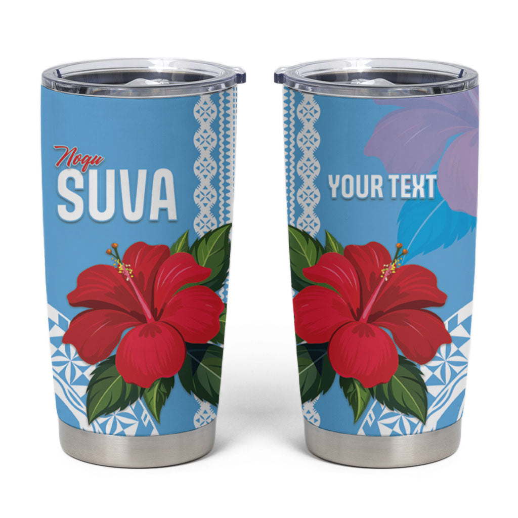 Suva Fiji 2026 Rugby Custom Tumbler Cup Hibiscus Fijian Tapa Pattern LT14 Blue - Polynesian Pride