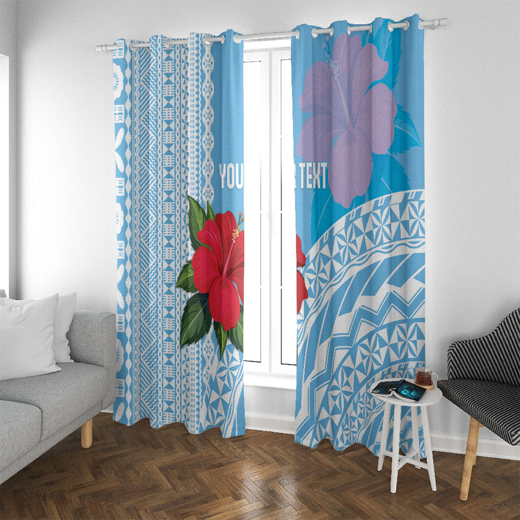 Suva Fiji 2026 Rugby Custom Window Curtain Hibiscus Fijian Tapa Pattern LT14 With Grommets Blue - Polynesian Pride
