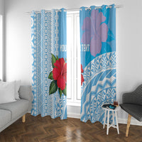 Suva Fiji 2026 Rugby Custom Window Curtain Hibiscus Fijian Tapa Pattern LT14 With Grommets Blue - Polynesian Pride