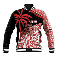 Rewa Fiji 2026 Rugby Custom Baseball Jacket Ura Prawn Fijian Tapa Pattern LT14 Unisex Red - Polynesian Pride