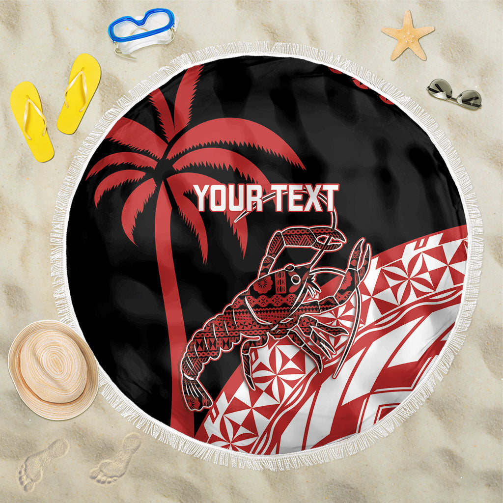 Rewa Fiji 2026 Rugby Custom Beach Blanket Ura Prawn Fijian Tapa Pattern LT14 One Size 150cm Red - Polynesian Pride