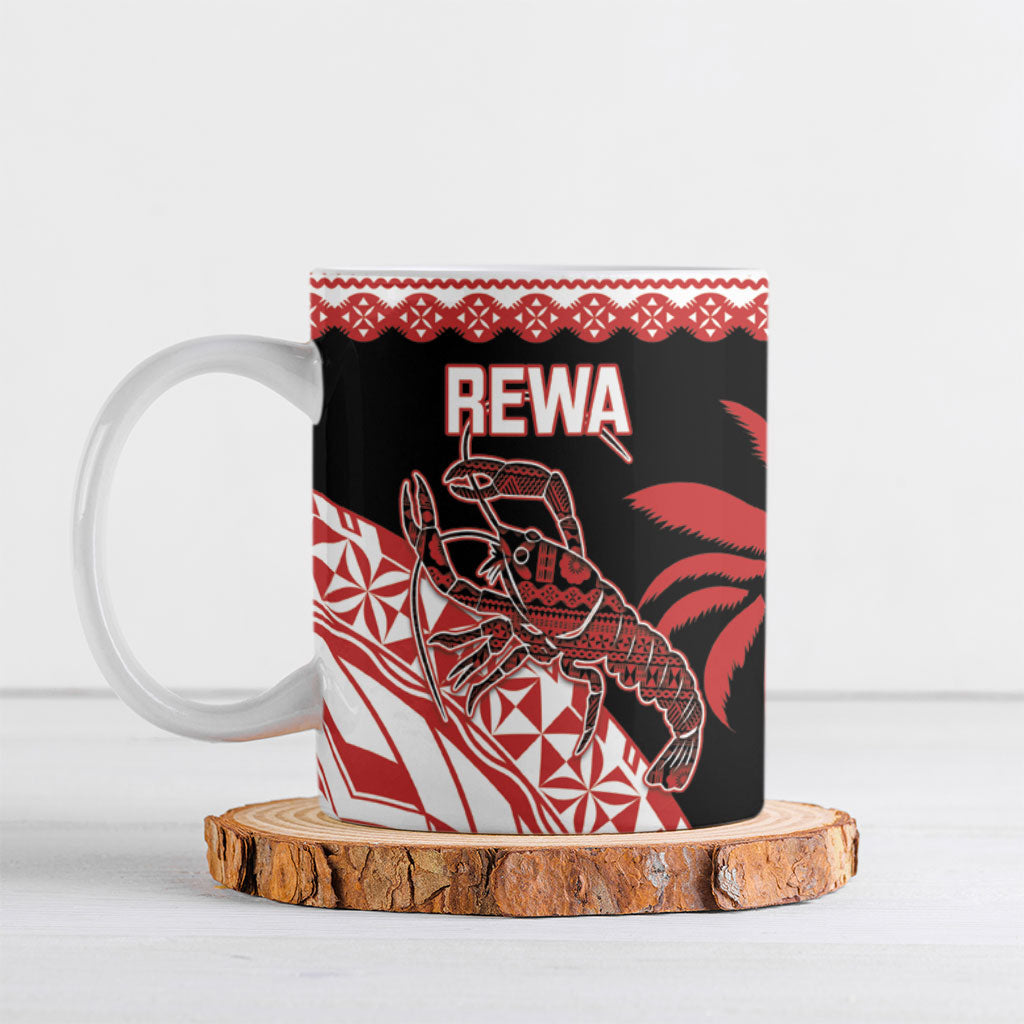 Rewa Fiji 2026 Rugby Custom Ceramic Mug Ura Prawn Fijian Tapa Pattern LT14 Red - Polynesian Pride