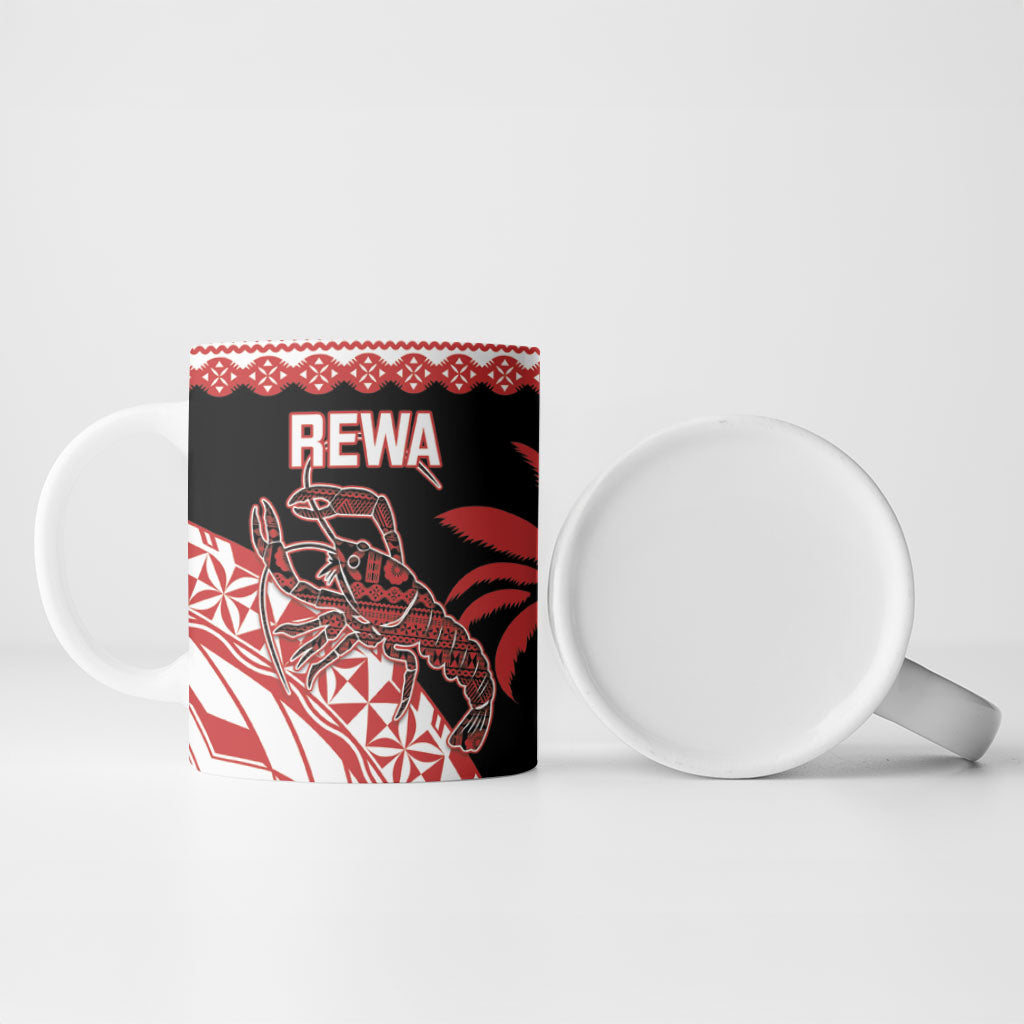 Rewa Fiji 2026 Rugby Custom Ceramic Mug Ura Prawn Fijian Tapa Pattern LT14 - Polynesian Pride