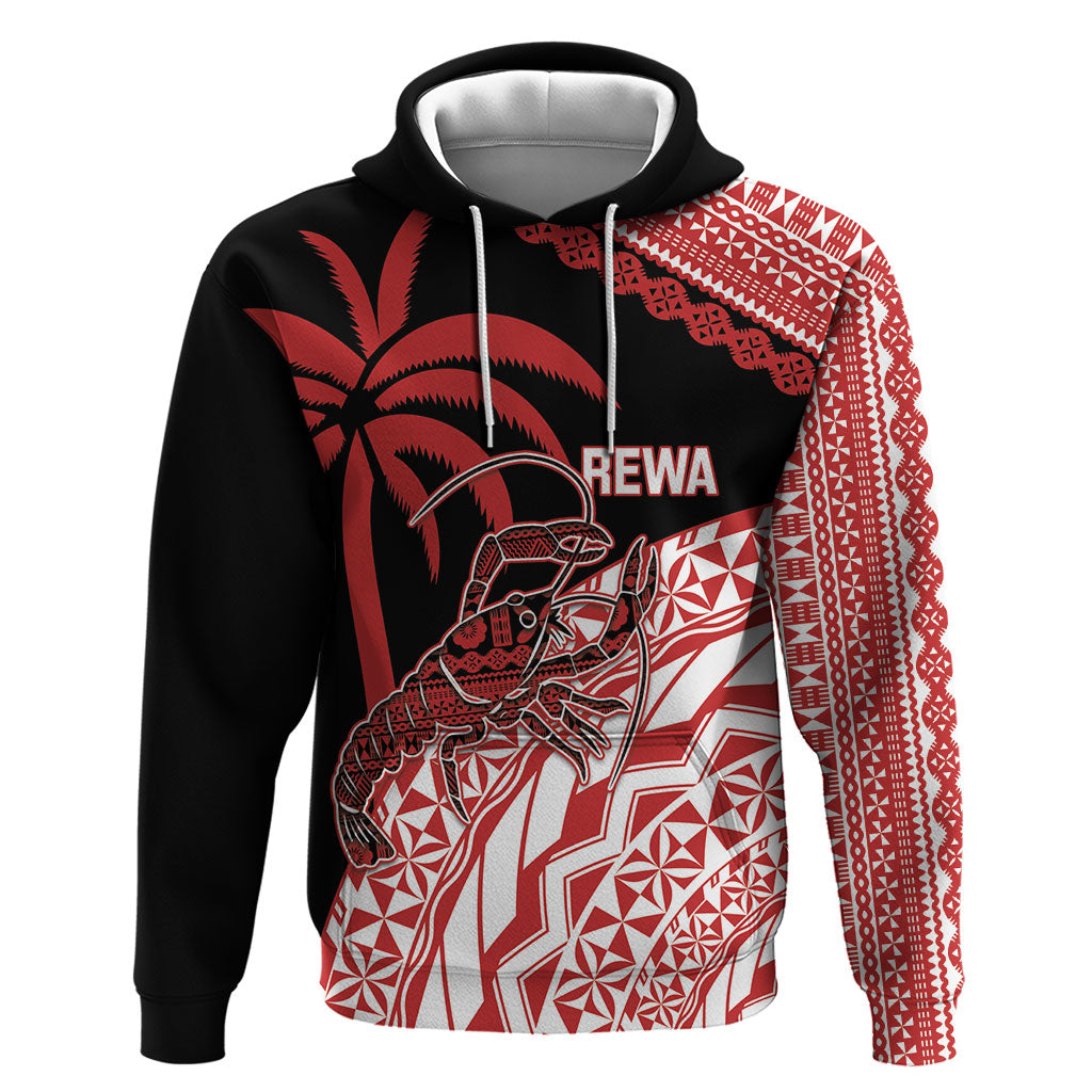 Rewa Fiji 2026 Rugby Custom Hoodie Ura Prawn Fijian Tapa Pattern LT14 Pullover Hoodie Red - Polynesian Pride
