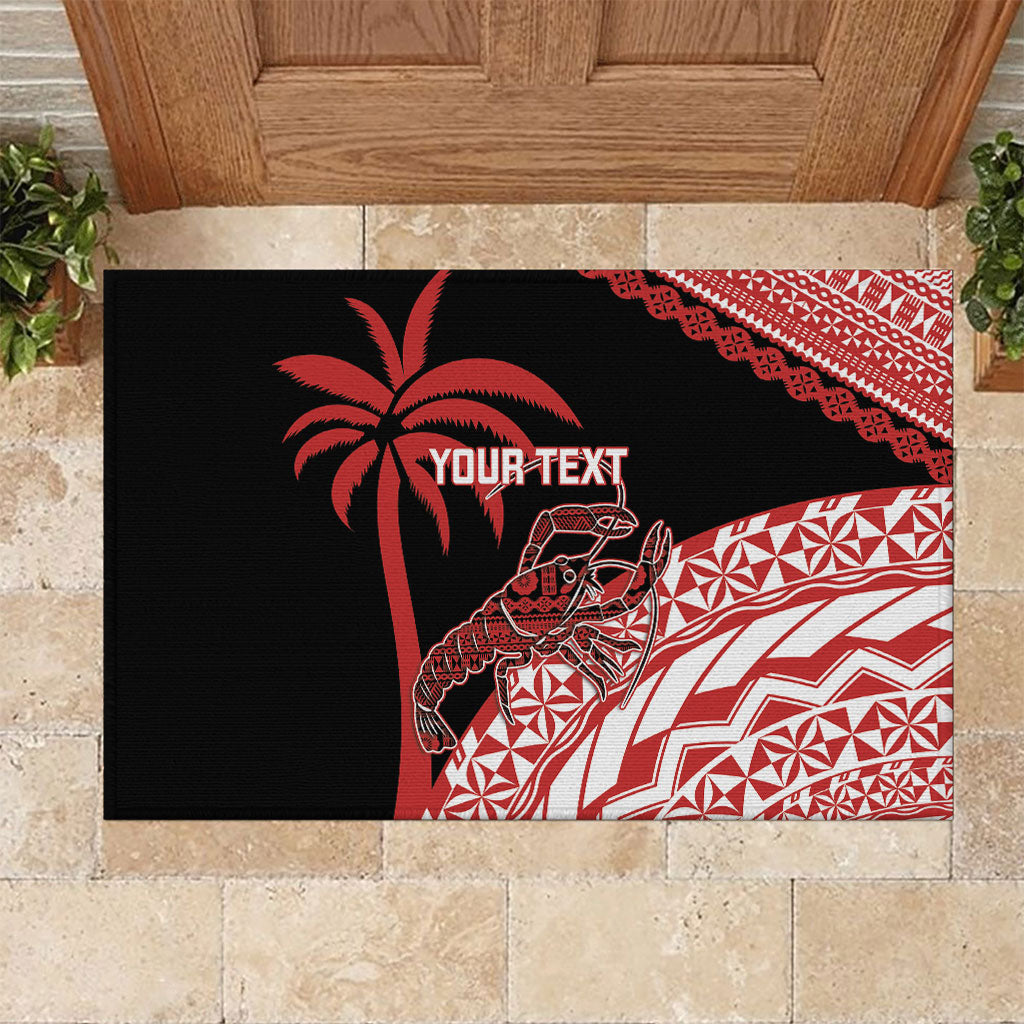 Rewa Fiji 2026 Rugby Custom Rubber Doormat Ura Prawn Fijian Tapa Pattern LT14 Red - Polynesian Pride