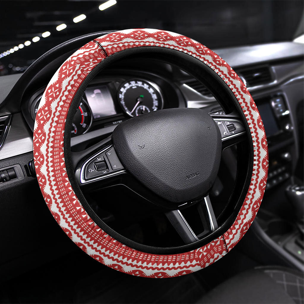 Rewa Fiji 2026 Rugby Steering Wheel Cover Ura Prawn Fijian Tapa Pattern LT14 Universal Fit Red - Polynesian Pride