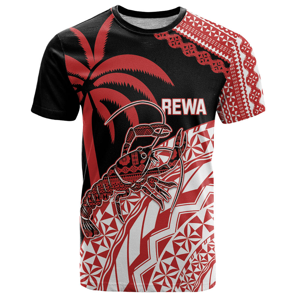 Rewa Fiji 2026 Rugby Custom T Shirt Ura Prawn Fijian Tapa Pattern LT14 Red - Polynesian Pride