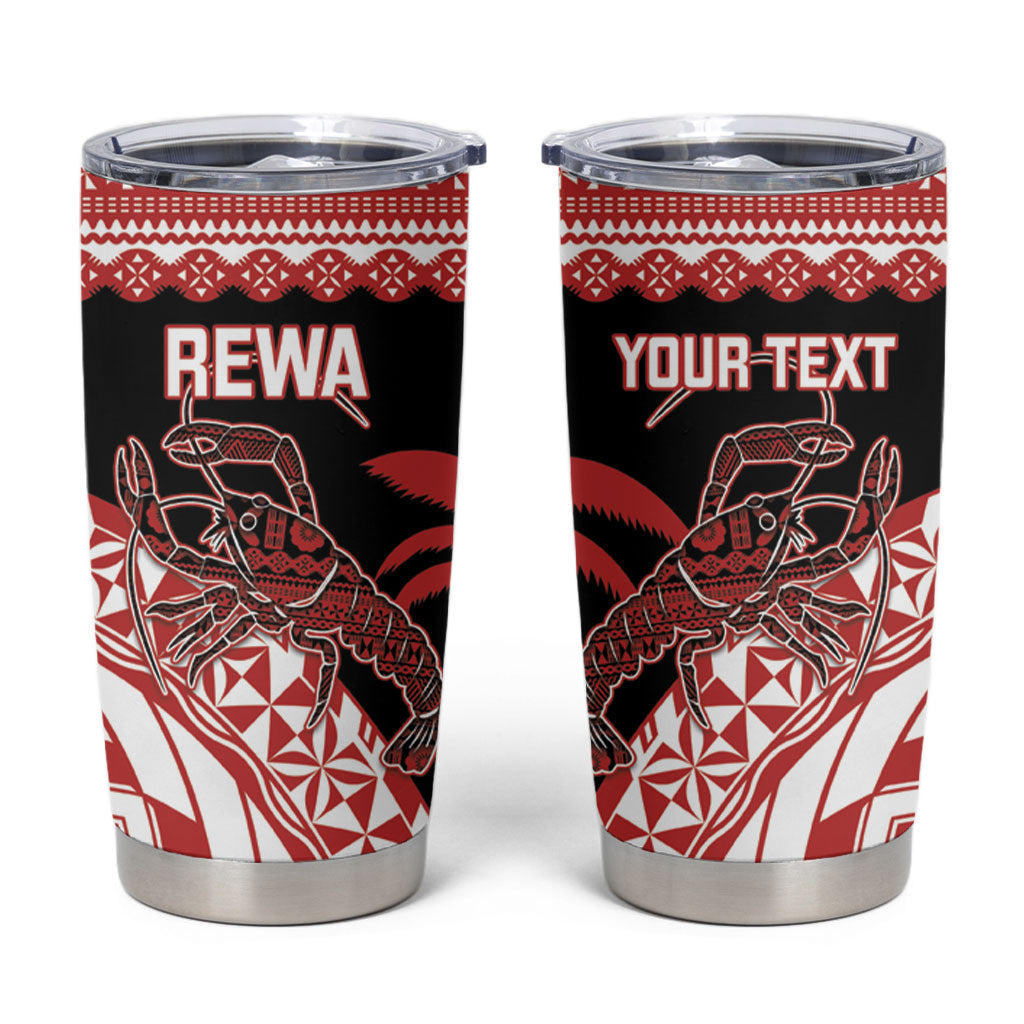Rewa Fiji 2026 Rugby Custom Tumbler Cup Ura Prawn Fijian Tapa Pattern LT14 Red - Polynesian Pride