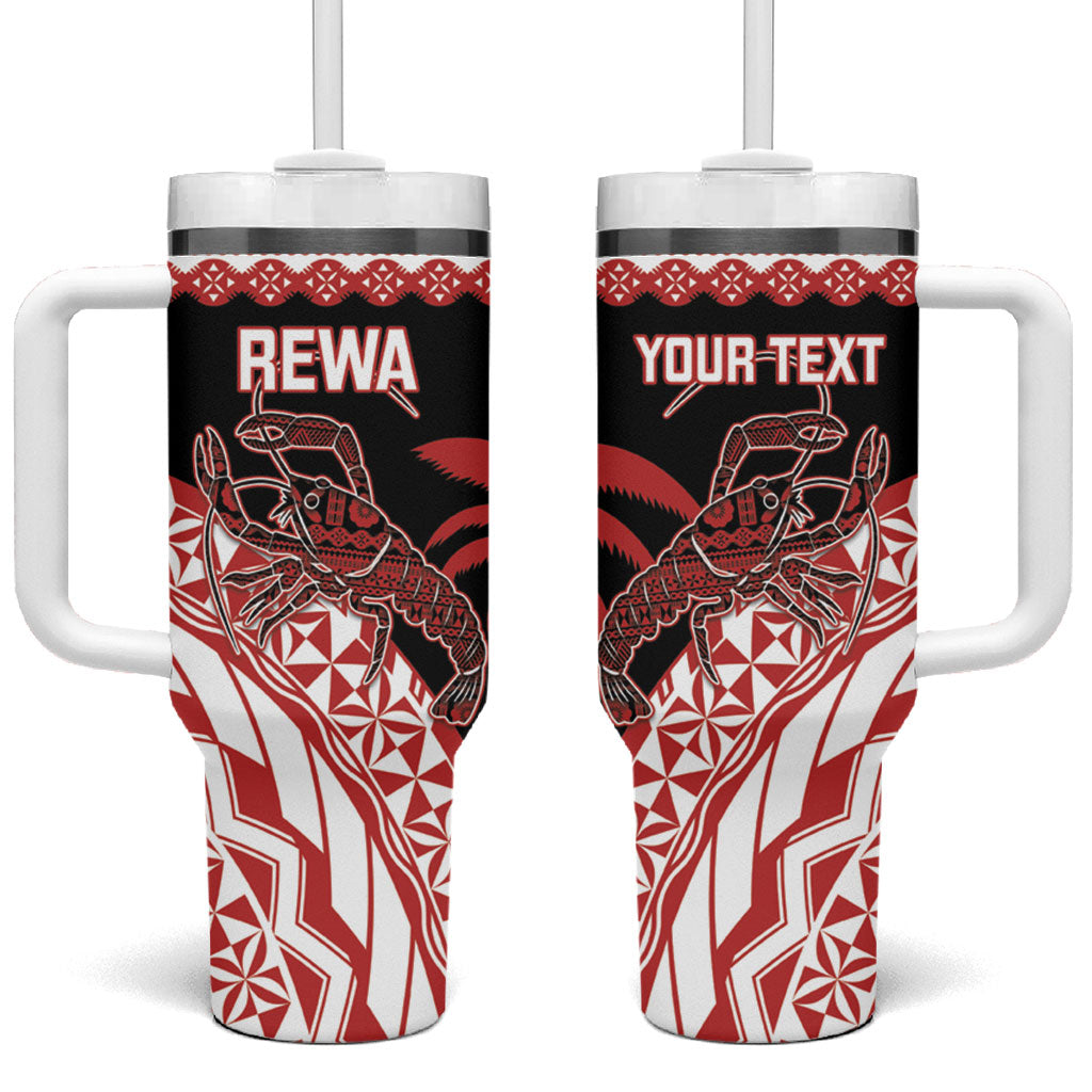 Rewa Fiji 2026 Rugby Custom Tumbler With Handle Ura Prawn Fijian Tapa Pattern LT14 One Size: 40 oz Red - Polynesian Pride