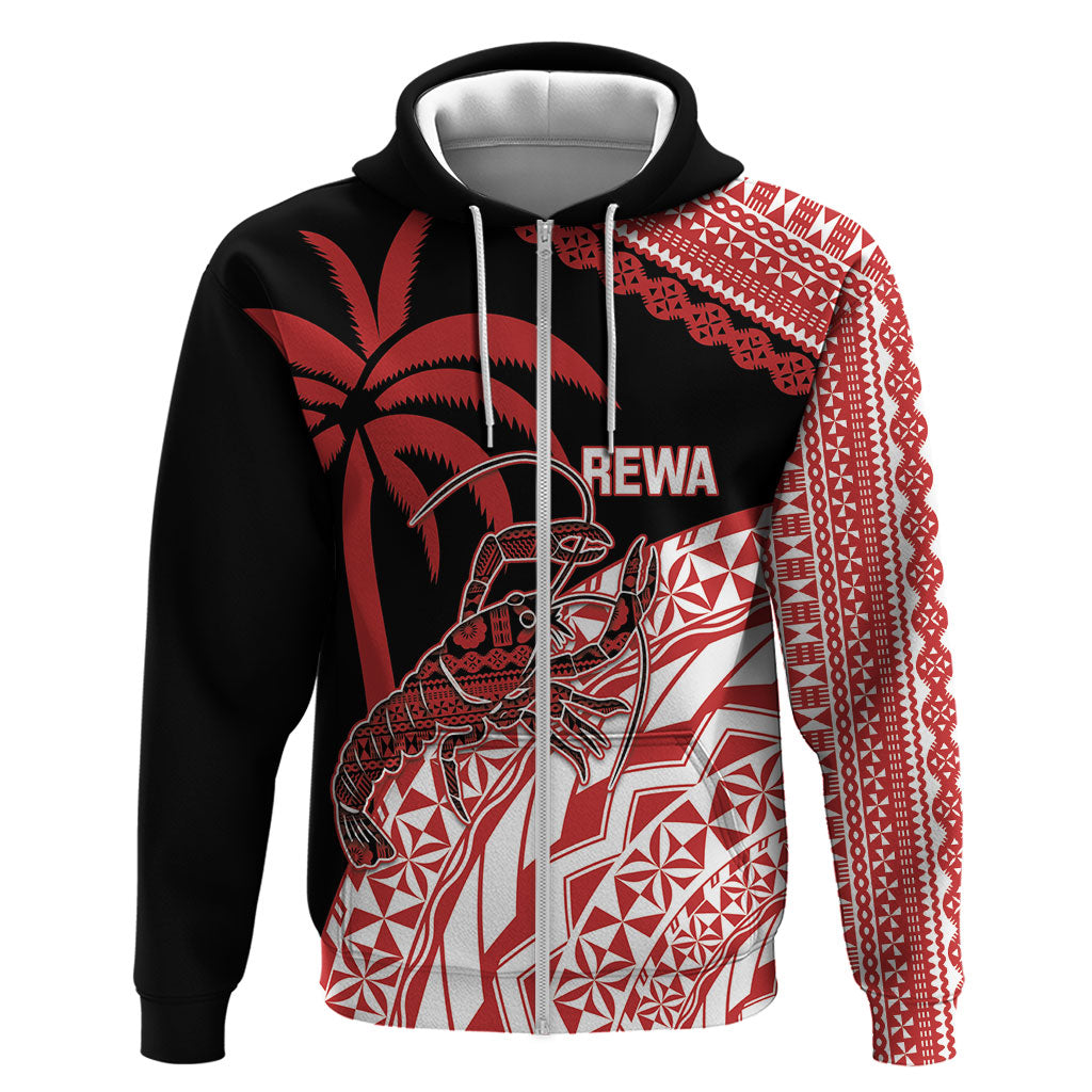 Rewa Fiji 2026 Rugby Custom Zip Hoodie Ura Prawn Fijian Tapa Pattern LT14 Zip Hoodie Red - Polynesian Pride