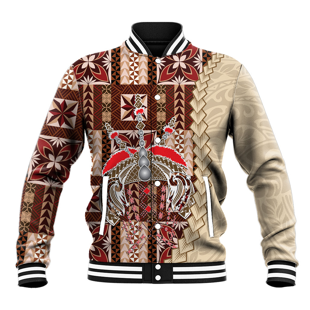 Samoa Tapau Baseball Jacket Samoan Siapo Pattern LT14 Unisex Brown - Polynesian Pride