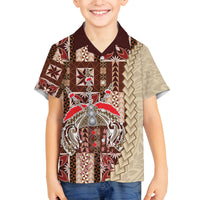 Samoa Tapau Family Matching Summer Maxi Dress and Hawaiian Shirt Samoan Siapo Pattern LT14 Son's Shirt Brown - Polynesian Pride