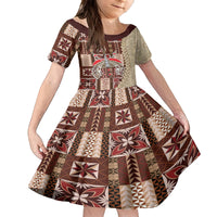 Samoa Tapau Family Matching Tank Maxi Dress and Hawaiian Shirt Samoan Siapo Pattern LT14 Daughter's Dress Brown - Polynesian Pride