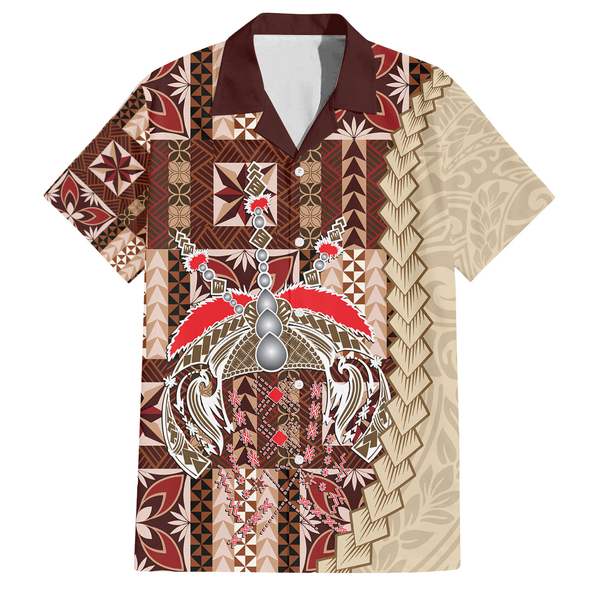 Samoa Tapau Family Matching Tank Maxi Dress and Hawaiian Shirt Samoan Siapo Pattern LT14 Dad's Shirt - Short Sleeve Brown - Polynesian Pride