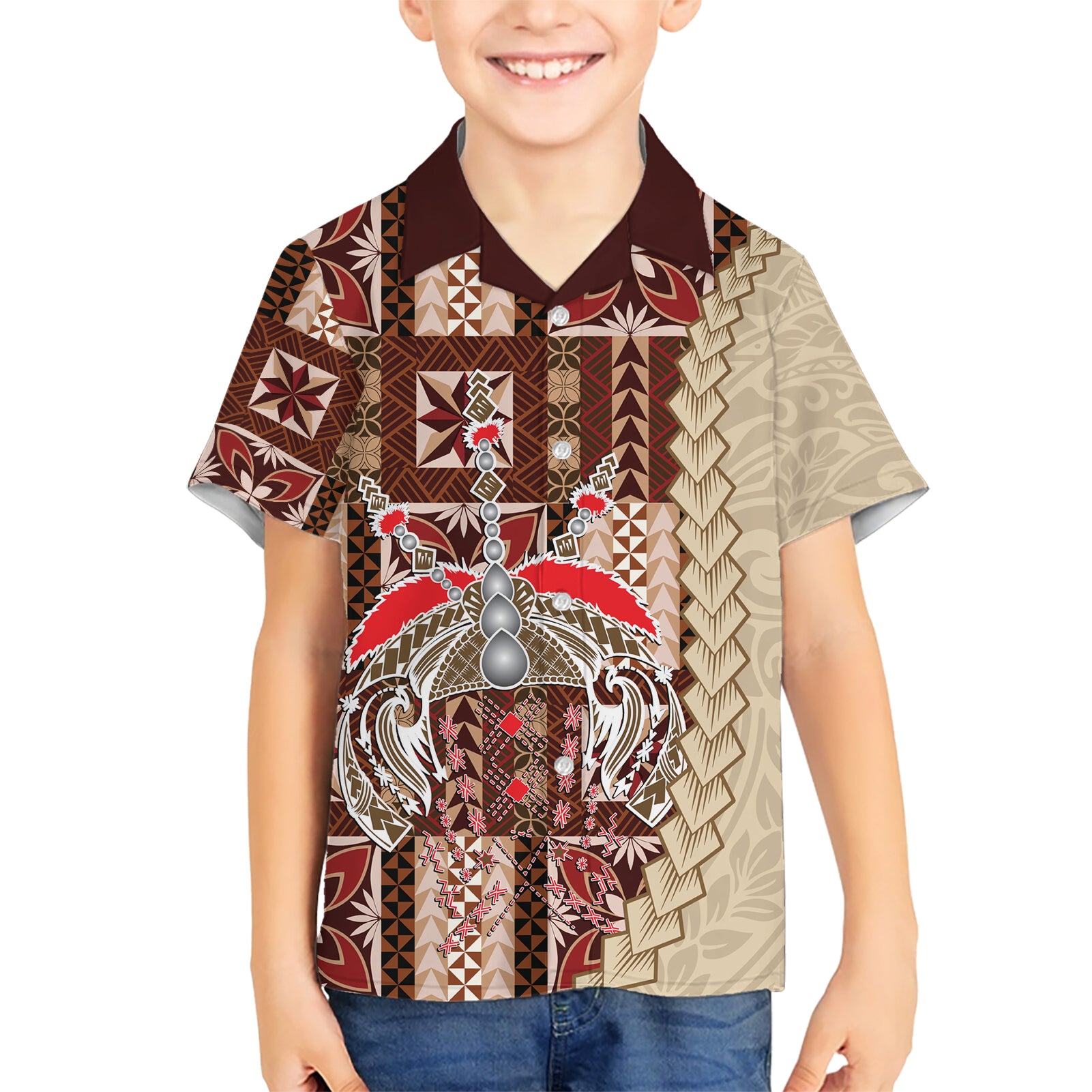 Samoa Tapau Kid Hawaiian Shirt Samoan Siapo Pattern LT14 Kid Brown - Polynesian Pride