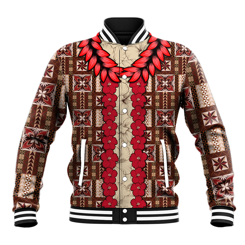Samoa Siapo Baseball Jacket Tapa Pattern Mix Ula Fala Hibiscus LT14 Unisex Brown - Polynesian Pride