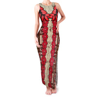 Samoa Siapo Family Matching Tank Maxi Dress and Hawaiian Shirt Tapa Pattern Mix Ula Fala Hibiscus LT14 Mom's Dress Brown - Polynesian Pride