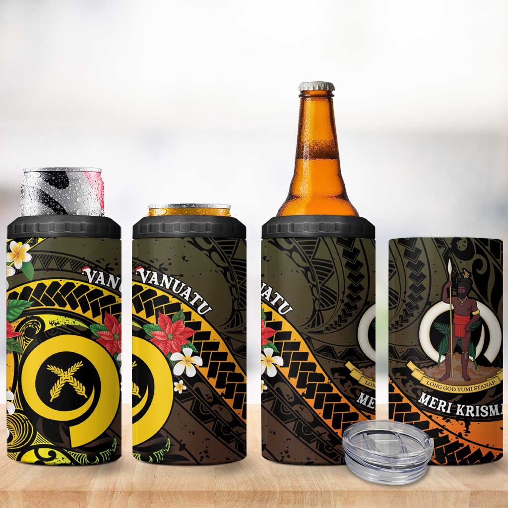 Vanuatu Christmas 4 in 1 Can Cooler Tumbler Vanuatuan Pig Tusk - Meri Krismas!