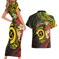 Vanuatu Christmas Couples Matching Short Sleeve Bodycon Dress and Hawaiian Shirt Vanuatuan Pig Tusk - Meri Krismas! LT14 - Polynesian Pride
