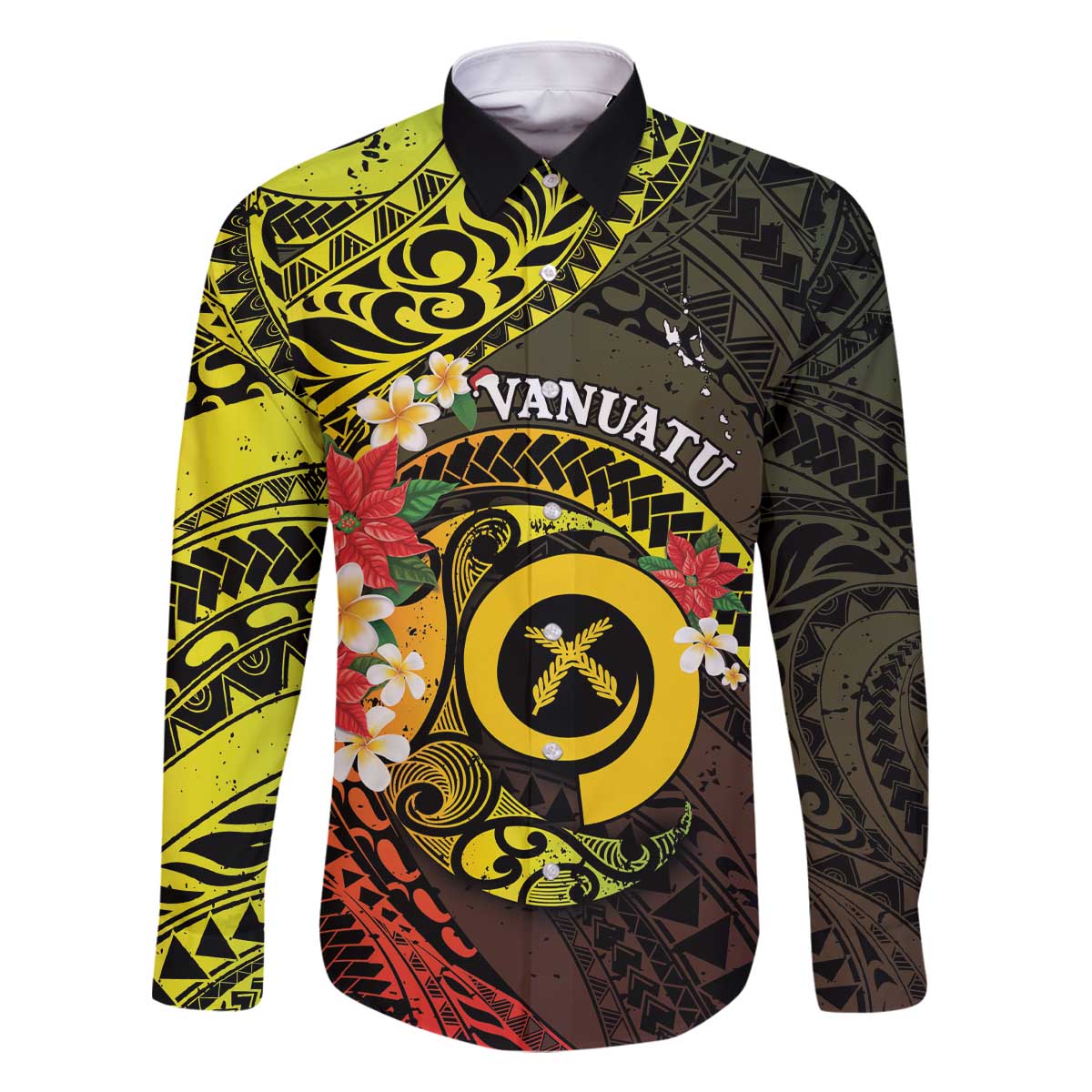 Vanuatu Christmas Family Matching Off The Shoulder Long Sleeve Dress and Hawaiian Shirt Vanuatuan Pig Tusk - Meri Krismas! LT14 Dad's Shirt - Long Sleeve Black - Polynesian Pride