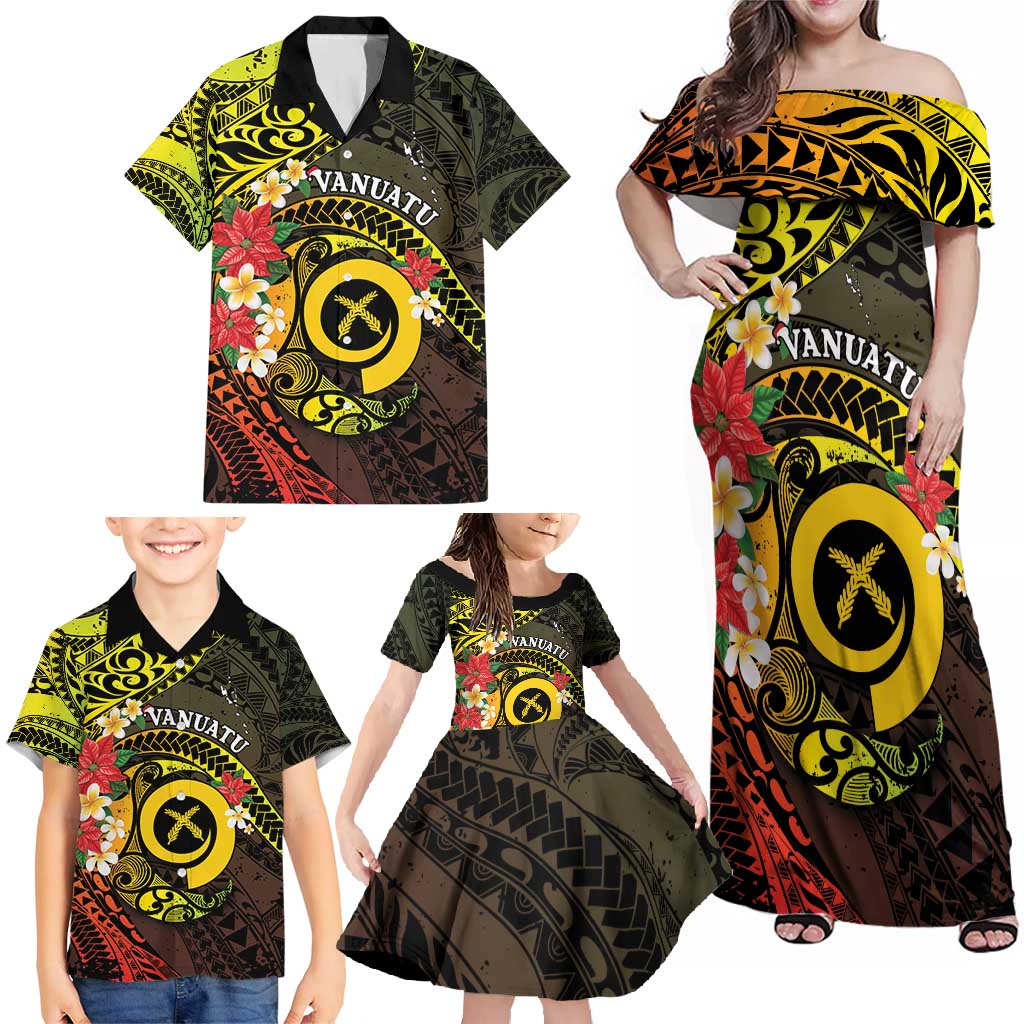 Vanuatu Christmas Family Matching Off Shoulder Maxi Dress and Hawaiian Shirt Vanuatuan Pig Tusk - Meri Krismas! LT14 - Polynesian Pride