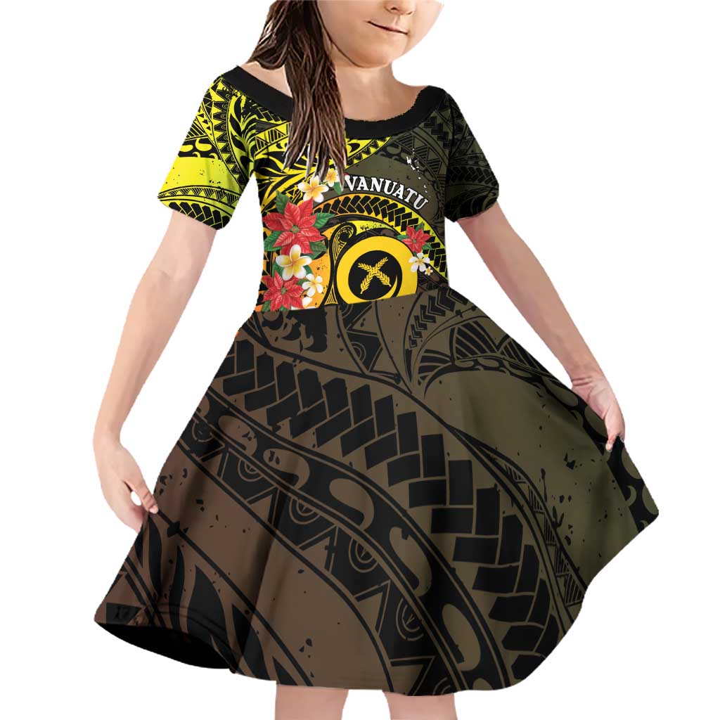Vanuatu Christmas Family Matching Off Shoulder Short Dress and Hawaiian Shirt Vanuatuan Pig Tusk - Meri Krismas! LT14 Daughter's Dress Black - Polynesian Pride