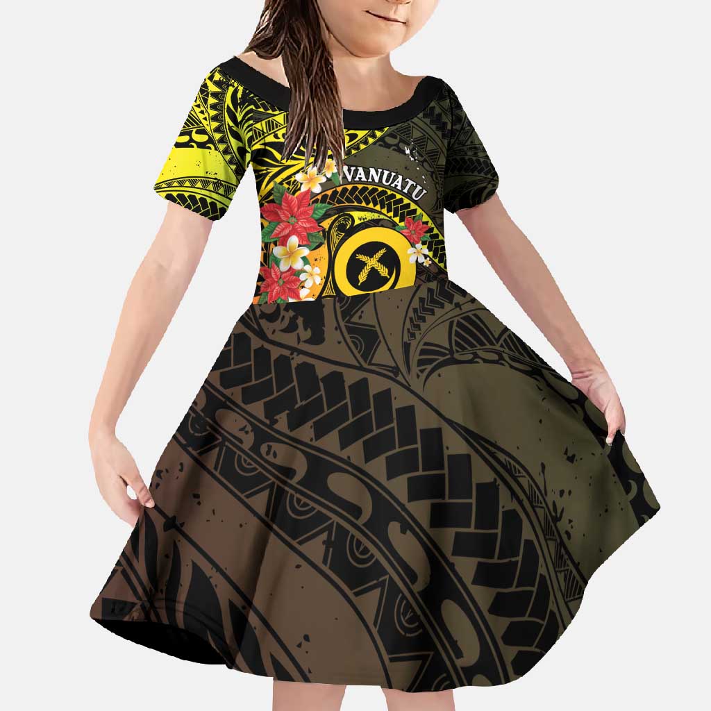 Vanuatu Christmas Family Matching Tank Maxi Dress and Hawaiian Shirt Vanuatuan Pig Tusk - Meri Krismas! LT14 Daughter's Dress Black - Polynesian Pride