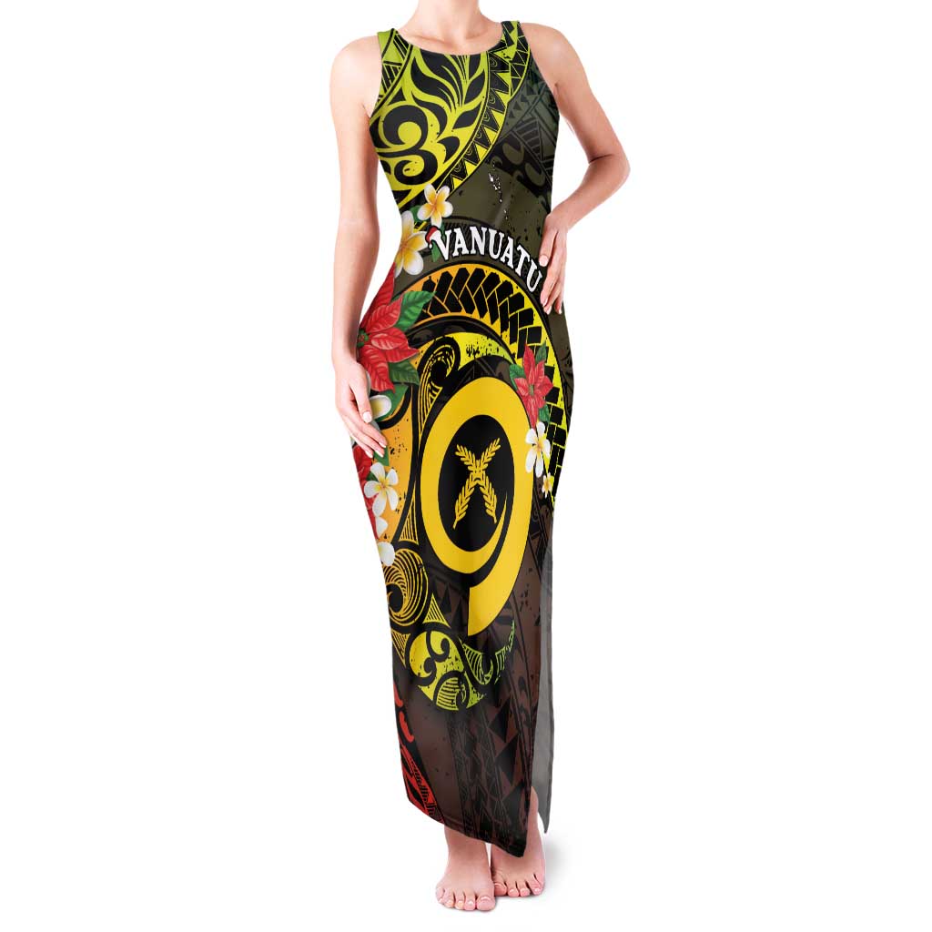 Vanuatu Christmas Family Matching Tank Maxi Dress and Hawaiian Shirt Vanuatuan Pig Tusk - Meri Krismas! LT14 Mom's Dress Black - Polynesian Pride