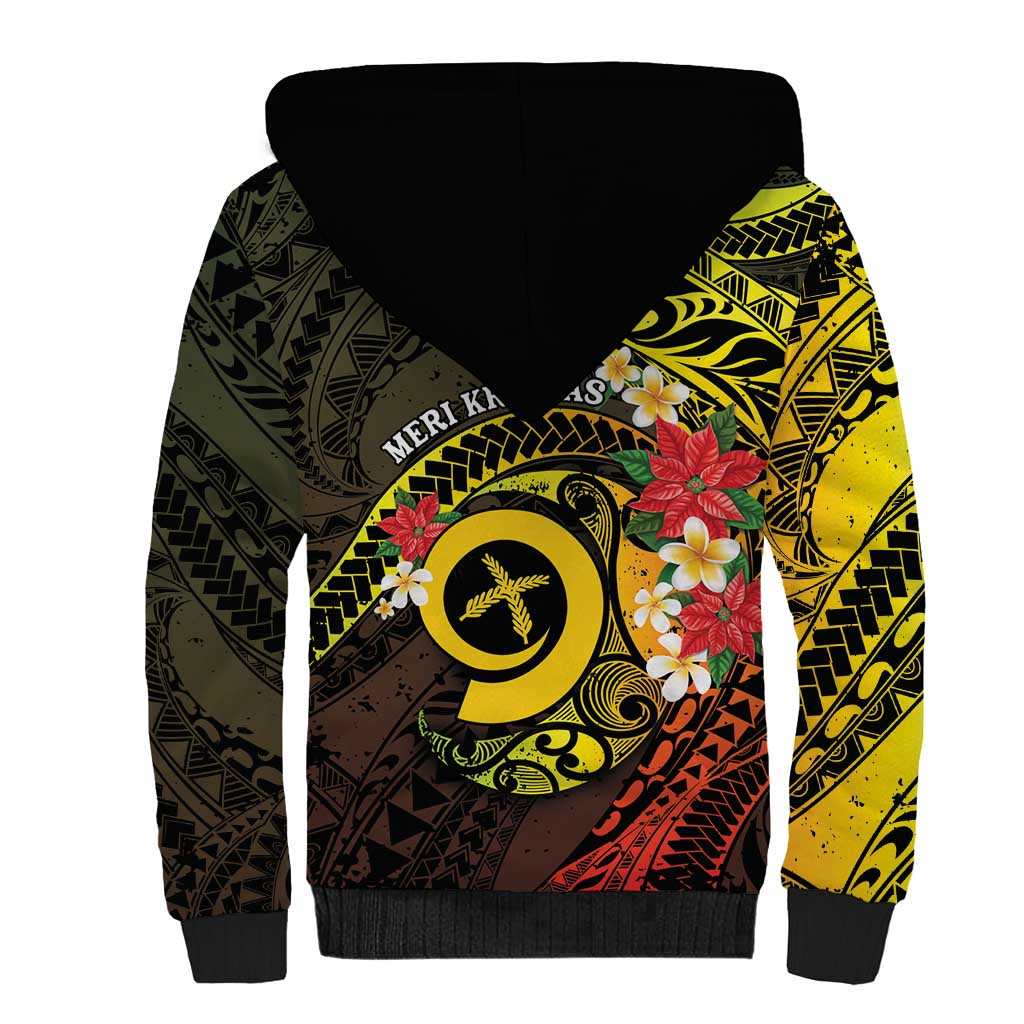 Vanuatu Christmas Sherpa Hoodie Vanuatuan Pig Tusk - Meri Krismas!