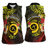 Vanuatu Christmas Women Sleeveless Polo Shirt Vanuatuan Pig Tusk - Meri Krismas!
