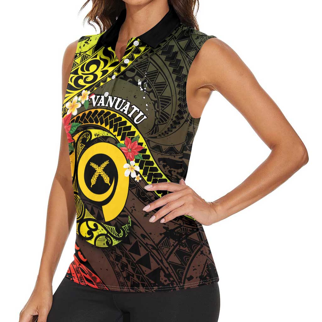 Vanuatu Christmas Women Sleeveless Polo Shirt Vanuatuan Pig Tusk - Meri Krismas!