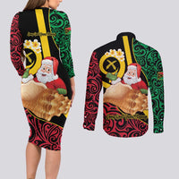 Vanuatu Christmas Couples Matching Long Sleeve Bodycon Dress and Long Sleeve Button Shirt Vanuatuan Conch Shell - Meri Krismas!