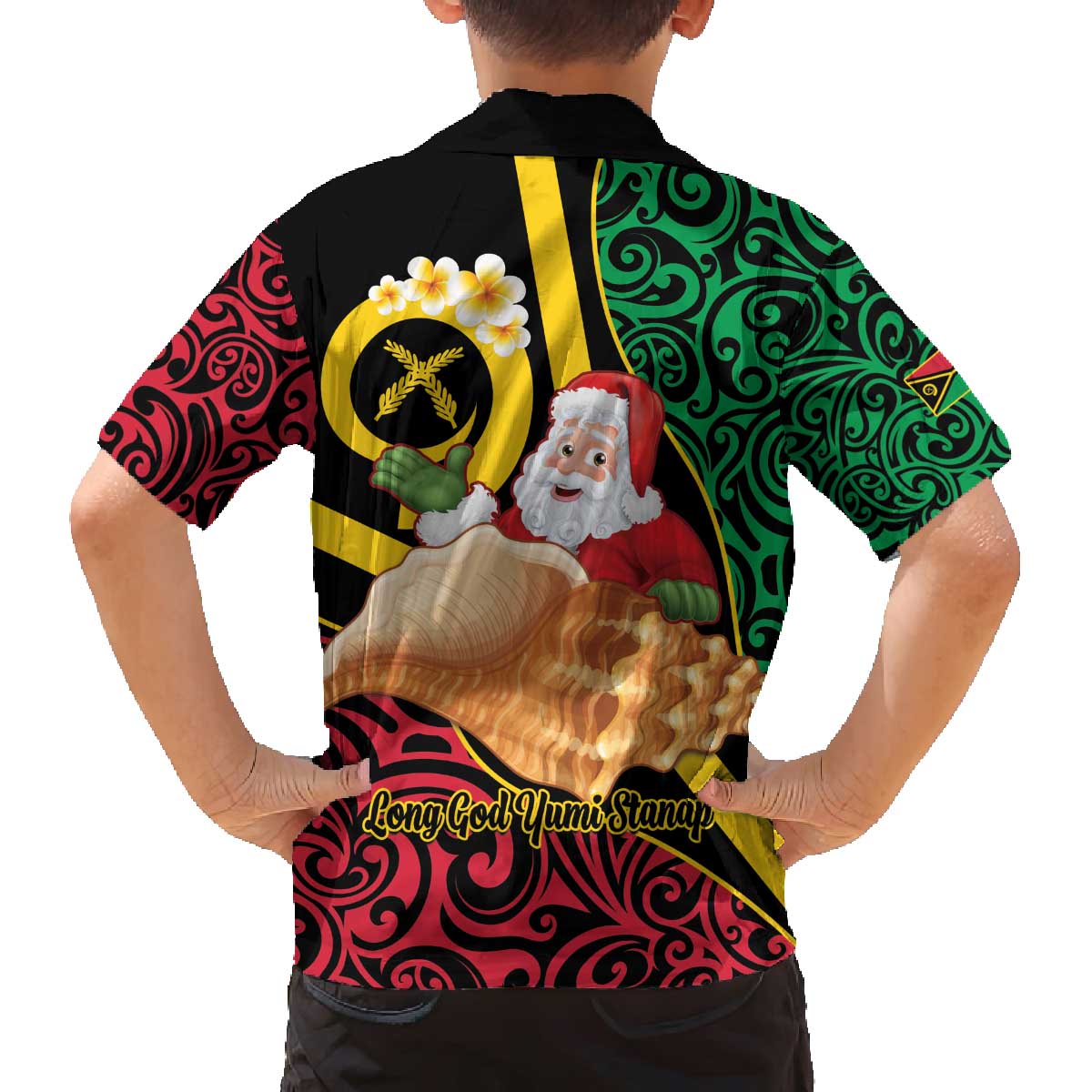 Vanuatu Christmas Family Matching Off The Shoulder Long Sleeve Dress and Hawaiian Shirt Vanuatuan Conch Shell - Meri Krismas! LT14 - Polynesian Pride