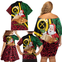 Vanuatu Christmas Family Matching Off Shoulder Short Dress and Hawaiian Shirt Vanuatuan Conch Shell - Meri Krismas!