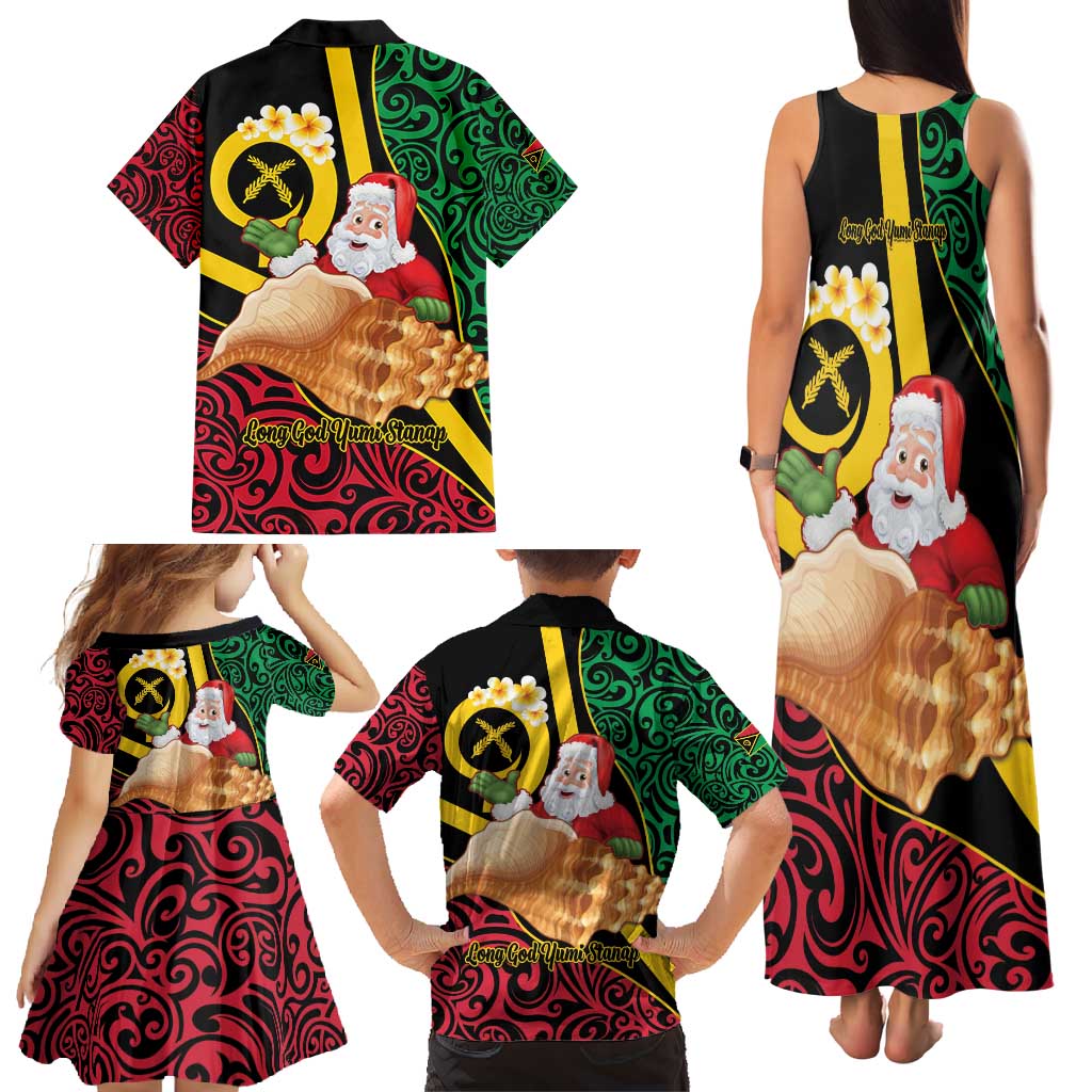 Vanuatu Christmas Family Matching Tank Maxi Dress and Hawaiian Shirt Vanuatuan Conch Shell - Meri Krismas! LT14 - Polynesian Pride