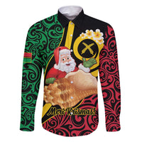 Vanuatu Christmas Family Matching Tank Maxi Dress and Hawaiian Shirt Vanuatuan Conch Shell - Meri Krismas! LT14 Dad's Shirt - Long Sleeve Black - Polynesian Pride