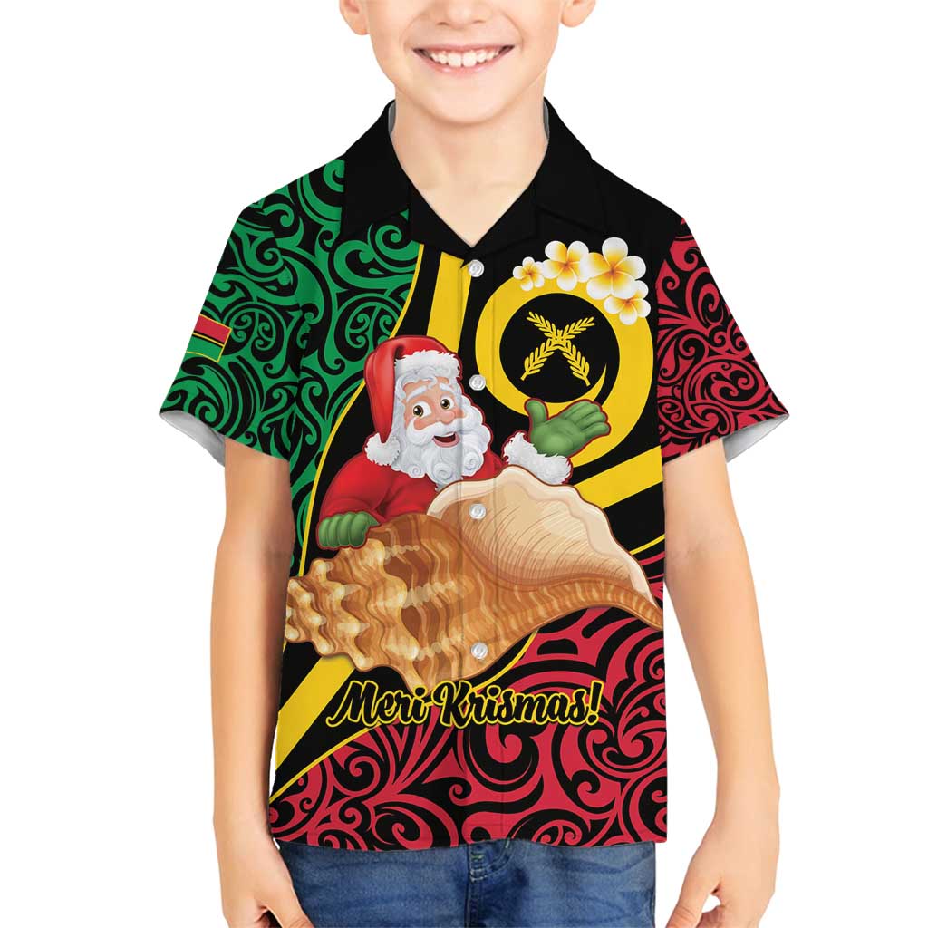 Vanuatu Christmas Family Matching Tank Maxi Dress and Hawaiian Shirt Vanuatuan Conch Shell - Meri Krismas! LT14 Son's Shirt Black - Polynesian Pride