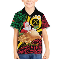Vanuatu Christmas Family Matching Tank Maxi Dress and Hawaiian Shirt Vanuatuan Conch Shell - Meri Krismas! LT14 Son's Shirt Black - Polynesian Pride