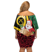 Vanuatu Christmas Off Shoulder Short Dress Vanuatuan Conch Shell - Meri Krismas!