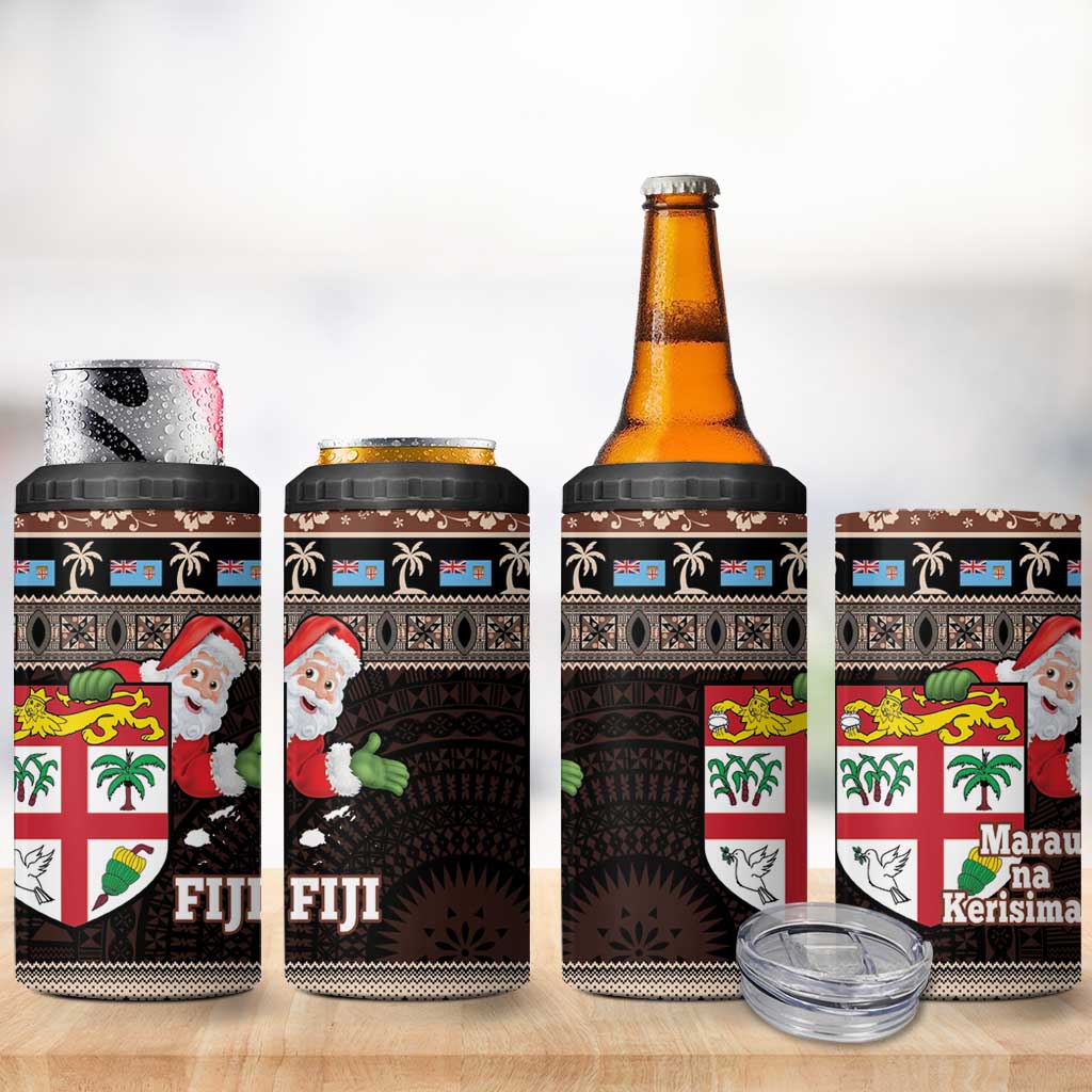 Fiji Christmas 4 in 1 Can Cooler Tumbler Fijian Masi Marau na Kerisimasi! - Brown LT14 - Polynesian Pride