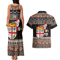 Fiji Christmas Couples Matching Tank Maxi Dress and Hawaiian Shirt Fijian Masi Marau na Kerisimasi! - Brown LT14 - Polynesian Pride