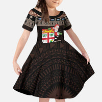 Fiji Christmas Family Matching Off The Shoulder Long Sleeve Dress and Hawaiian Shirt Fijian Masi Marau na Kerisimasi! - Brown LT14 Daughter's Dress Brown - Polynesian Pride