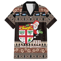 Fiji Christmas Family Matching Off The Shoulder Long Sleeve Dress and Hawaiian Shirt Fijian Masi Marau na Kerisimasi! - Brown LT14 Dad's Shirt - Short Sleeve Brown - Polynesian Pride