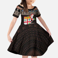 Fiji Christmas Family Matching Off Shoulder Maxi Dress and Hawaiian Shirt Fijian Masi Marau na Kerisimasi! - Brown LT14 Daughter's Dress Brown - Polynesian Pride